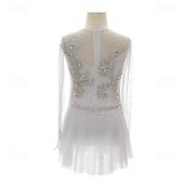 billige Figur skating kjoler-Kjole til kunstløp Dame Jente Skøyteløp Kjoler Hvit Lapper Tommelhull Netting Spandex Elastisk Trening Profesjonell Konkurranse Skøyteklær Hold Varm Krystall / Rhinstein Langermet Skøyting Kunstløp