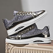 preiswerte Lässige Sneakers-Herren-Sneaker mit goldenem Glitzer, lässige Modeschuhe für Streetwear-Partys und Feiertagsveranstaltungen