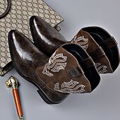 abordables Cowboy et bottes occidentales-Bottes de cowboy western brodées en similicuir pour homme – Bottes de rodéo marron à bout carré pour les tenues de ferme, de festival et décontractées