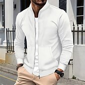 economico Giubbotti Casual-Per uomo Giacca Leggera Giacca a nido d&#039;ape Giacca Casual Vacanza Quotidiano Traspirante Tasca Primavera Autunno Semplice Moda Classico Collo alla coreana Regolare Nero Bianco Blu Cachi Grigio Giacca