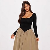 levne Jednoduché šaty-Dámské Maxi šaty Šaty bez zad Elegantní Večírek Narozeniny Dovolená Párty Denní Běžný Pevná barva Dlouhý rukáv Do U Khaki Léto Jaro Podzim