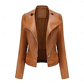 economico Giacche in finta pelle-Per donna Giacca in Ecopelle Confortevole Tasca Cerniera completa Moda Stile da Strada Semplice All&#039;aperto Casual Quotidiano Regolare Collo alla coreana Vestibilità regolare Manica Lunga Capispalla
