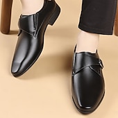 cheap Formal-Men’s Brown Faux Leather Monk Strap Dress Shoes – Sleek Buckle Design for Office Professionals, Business Meetings and Formal Occasions