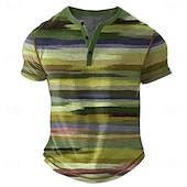 cheap Geometrical-Men&#039;s Rainbow Stripes Henley Shirt Waffle T Shirt Short Sleeve Daily Retro Vintage Classic Sports Outdoor Casual Holiday Spring &amp; Summer All Seasons Lake blue Pink Green khaki Henley Henley T-Shirt