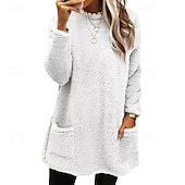 billige Ullgenser-Dame Genser med genser Gensere عادي Gatemote Fritid Langermet Crew-hals Vanlige topper Gate Ferie Lomme Svart Hvit Vin Grå Høst Vinter