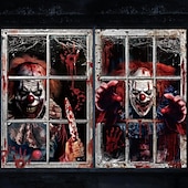 olcso halloween faliszőnyegek-2 db-os halloweeni ablakdekoráció női szellem halloweeni ablak horror női szellem baba függöny szett horror koponya poszter beltéri és kültéri partidekoráció