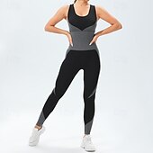 preiswerte Sets &amp; Einteiler-Damen Scrunch Yoga-Strampler Trainingsoveralls Rückenfrei Farbblock Einteiler Wasserblau Armeegrün Fitnesstraining Hohe Taille Elastisch Atmungsaktiv Bauchkontrolle Ärmellos Sport Sportkleidung