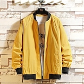 preiswerte Lässige Jacken-Herren Leichte Jacke Freizeitjacke Urlaub Täglich Atmungsaktiv Tasche Frühling Herbst Farbblock Mode Klassisch Stehkragen Regulär Aprikose Schwarz Gelb Grün Armeegrün Jacken