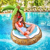 cheap Outdoor Activity-Unique Inflatable Pool Floats for Adult Coconut Pool Floaties for Adults Tiki Palm Tree Pool Float Big Tropical Pool Floats Hawaiian Luau Pool Party Decoration