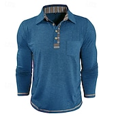 preiswerte Klassisches Poloshirt für Herren-Herren Golfshirt Golf Poloshirts Arbeit Lässig Revers Langarm Basic Modern Farbblock Patchwork Knöpfe Frühling Herbst Normale Passform Aprikose Marineblau Blau Grün Hellgrau Dunkelgray Golfshirt