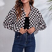 preiswerte Damen Kunst- und Design-Oberteile-Damen Hemd Karomuster Täglich Stilvoll Basic Langarm Hemdkragen Normale Oberteile Arbeit Täglich Ferien Knöpfe Schwarz Frühling Herbst