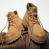 economico Stivali da lavoro-stivali da lavoro in pelle scamosciata color cuoio da uomo – stivaletti casual con lacci per l'escursionismo, il lavoro agricolo e l'uso quotidiano