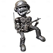 cheap Halloween Hanging &amp; Tabletop Decorations-Halloween Skeleton with Machine Gun Resin Figurine, Sci-Fi Alien Robot Statue with Gatling Gun, Creepy Resin Decor for Home, Office or Party Display