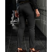 preiswerte Schlank-Herren Anzughose Slim Fit Hose Chinos Tasche Knöpfe Einfach Komfort Formell Party Arbeit Mode Klassicher Stil Schwarz Dunkelblau Mikroelastisch