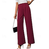 economico gamba larga e vita alta-Per donna Gamba larga Pantaloni Eleganti Streetwear Casual Lunghezza intera Naturale Semplice Elastico in vita Confortevole All&#039;aperto Vacanza Ferie Marrone rossastro Rosso violaceo Cenere Grigio