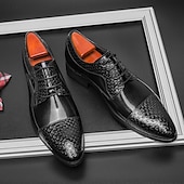 levne Formální-Pánské hnědé oxfordky s krokodýlím potiskem – klasické šněrovací boty do kanceláře pro formální kanceláře a svatební příležitosti