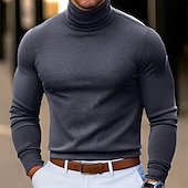 preiswerte Basic-T-Shirts-Herren T-Shirt Langarmshirt Falscher Rollkragen Langarm Rollkragen Stapelhals Herbst Winter Frühling &amp; Herbst Einfarbig Täglich Lässig Streetstyle Stehkragen Rein Formell Outdoor Straße Hellblau