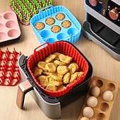 cheap Baking &amp; Pastry Tools-3pcs Reusable Silicone Air Fryer Liners Set Non-Stick Silicone Tray, Bacon Rack &amp; 9-Cavity Mold for Eggs and Cupcakes Multi-Use Air Fryer Accessories