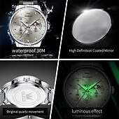 baratos Relógios Quartz-um novo relógio de negócios masculino olevs com pulseira de aço, cronógrafo luminoso com indicação de 24 horas, relógio de quartzo multifuncional resistente à água, relógio de pulso esportivo casual