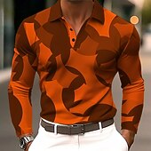 billige Halloween Polos-Herre Geometrisk Polo Langermet Poloskjorter Knaphul Fritid treningsklær Dagligdagstøy 3D-utskrift Knapper Vår Høst Vinter Blå Lilla Oransje