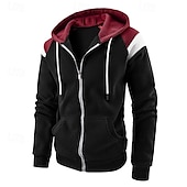 economico felpe in pile-Per uomo Felpa con cappuccio Felpa con cappuccio a zip intera Felpa con cappuccio in pile Nero Rosso Blu marino Beige Grigio Con Cappuccio Semplice Patchwork Blocco di colore Sport &amp; Outdoor Casuale