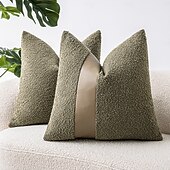 baratos Fronhas de Almofadas de Decoração-capas de almofadas de patchwork com textura de pompom de cor sólida e couro sintético, 45,72 x 45,72 cm, almofadas macias e confortáveis para sofá, quarto, sala de estar, decoração de casa sem