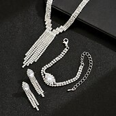 preiswerte Schmucksets-Brautschmuck-Sets 3 Imitationsdiamant 1 Halskette 1 Armband Ohrringe Damen Elegant Süß Lieblich Quastenfransen Liebe Kostbar Tropfen Schmuck-Set Für Hochzeit Party-Abendmode Geschenk