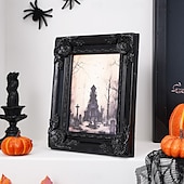 お買い得  フォトフレーム-ハロウィーンの樹脂製墓石フォトフレーム、ハロウィーンの寝室、オフィス、勉強机の装飾に最適な黒ゴシックデスクトップ写真フレームオーナメント