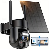 رخيصةأون كاميرات شبكات IP الداخلية-كاميرا مراقبة تعمل بالطاقة الشمسية منخفضة الطاقة بزاوية 360 درجة مع بطارية 2K FHD وكاميرا واي فاي مع ضوء كاشف ومنبه وكشف الحركة ورؤية ليلية ملونة وصوت ثنائي الاتجاه وتصنيف IP66 المقاوم للماء