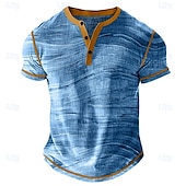 cheap Geometrical-Men&#039;s Graphic Henley Shirt Waffle T Shirt Short Sleeve Daily Retro Vintage Classic Sports Outdoor Casual Holiday Spring &amp; Summer All Seasons Blue Purple Khaki Grey Henley Henley T-Shirt
