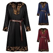 olcso Felsők-Retró Rockabilly Ing Tunika Harcos Lovag Viking Virágos Jacquardszövet Jelmez Férfi Kelta Mindszentek napja Farsang Teljesítmény Parti LARP Felnőttek Kabát Öv