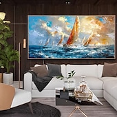 voordelige Schilderijen van landschappen-Mintura handgemaakte abstracte bost olieverfschilderijen op canvas wanddecoratie moderne scheepslandschap foto voor huisdecoratie opgerolde lijstloze ongespannen schilderij