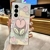 Недорогие Чехлы для Samsung-телефон Кейс для Назначение SSamsung Galaxy Z-образный сгиб 7 Z-сгиб 6 Z Fold 5 Z Fold 4 Z Fold 3 Кейс на заднюю панель со стендом Магнитный с ремешком на запястье Цветочный Цветочный