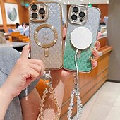 levne Pouzdra pro iPhone-telefon Carcasă Pro iPhone 16 Pro Max iPhone 15 Pro Max iPhone 16e iPhone 14 Pro Max iPhone 13 Pro Max Zadní kryt s Lanyardem Podpora bezdrátového nabíjení Nežloutnoucí Zářící barvy Uhlíkové vlákno