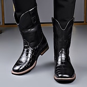 levne Cowboy &amp; Western Boots-Pánské hnědé westernové boty s krokodýlím potiskem a umělou kůží – exotická kovbojská obuv pro ležérní příležitosti a venkovské příležitosti