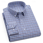economico camicie oxford da uomo-Per uomo Camicia Camicia elegante Camicia button-down Camicia Oxford Camicia a quadri A Quadri / A Righe / Chevron / Rotondo Abbigliamento quotidiano Abbigliamento Aziendale Giallo Chiaro Giallo