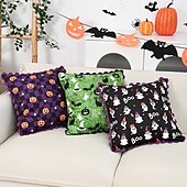 お買い得  装飾用クッションカバー-ハロウィン用枕カバー1枚、ゴースト幾何学模様、カジュアルスクエアジッパー、伝統的クラシック