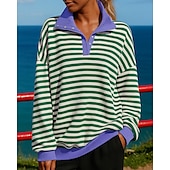 abordables Hoodie &amp; Sweatshirt-Femmes Sweat-shirt à enfiler Hauts décontractés Couleurs contrastées Mode manche longue Top Athleisure Automne Coupe-vent Randonnée Entraînement Course Tenue de sport Tenues de Sport Rayures Jaune