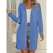 abordables Manteaux &amp; trenchs-Femmes Veste Décontractée Confortable Respirant Boutons Occasionnel Uni Vacances Rue Occasionnel Tenue quotidienne Simple Boutonnage Long Col en V Coupe régulière manche longue Vêtements d&#039;extérieur