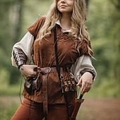 abordables Hauts-Punk &amp; Gothique Médiéval Renaissance Manteau Veste Gilet Pirate Viking Ranger Elfe Déguisement Homme Viking Fête / Soirée Adulte Gilet