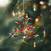 olcso Díszek-kolibri karácsonyfadísz (nem üreges) 2D átlátszó akril lapos függődekoráció, madárfa sziluett ablakba, fára, asztali ünnepi ajándék természetkedvelőknek, 8cm