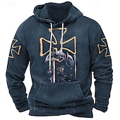 baratos moletons 3d masculinos-Homens Moletom Preto Azul Marron Verde Com Capuz Cavaleiros Templários Cruz Bolsos Imprimir Desportos e Ar livre Diário Feriado Poliéster Roupa de rua Básico Casual Primavera Outono Roupa Moletons