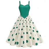 abordables Robes-Rétro Vintage Années 1950 Rockabilly Midi Robe trapèze Robe Évasée Coupe ajustée et évasée À pois Femmes Halloween Carnaval Vacances Décontracté Quotidien Soirée à thème rétro Adultes Robe Printemps