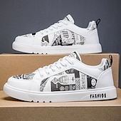 abordables Baskets-Homme Basket Marche Occasionnel Cuir PU Confortable Antidérapant Respirant À lacets Blanc + Noir Blanc / Jaune Rose / Blanc Été Printemps