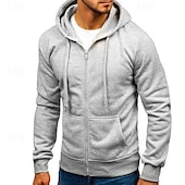 economico Felpa con cappuccio in pile-Per uomo Felpa con cappuccio Felpa con cappuccio a zip intera Felpa con cappuccio in pile Nero Bianco Verde militare Rosso Borgogna Con Cappuccio Semplice Con zip Tasca Sport &amp; Outdoor Casuale