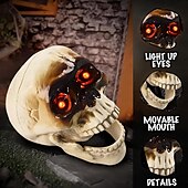 お買い得  ハロウィンパーティー用品-ハロウィーンの電動スカルヘッド。サウンドコントロールセンサーが光り、怖い口が開いていて、いたずらや飾りとして吊り下げられます。