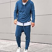 economico tuta e felpa con cappuccio da uomo-Per uomo Felpa con cappuccio Tuta da Ginnastica Set di felpe con cappuccio Nero Bianco Blu Cachi Con Cappuccio Semplice Coulisse Sport &amp; Outdoor Quotidiano Ferie Poliestere Streetwear Essenziale
