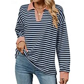 abordables Sudadera &amp; Sweatshirt-Mujer Sudadera tipo jersey Tops casuales Manga Larga Camiseta Ropa Deportiva Escote en Pico Protección Solar Resistente al Viento Al Aire Libre Ropa de deporte Ropa de Deporte Rayas Rosa oscuro Negro