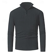 cheap Men's Pullover Sweater-Men's Pullover Sweater Jumper Quarter Zip Sweaters Knit Sweater Cable Knit Regular Tops Knitted Plain Quarter Zip Fashion Casual Vacation Daily Wear Clothing Apparel Fall Winter Black Navy Blue S M L