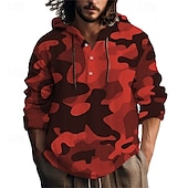 preiswerte Herren Popover Hemden-Herren Hemd Popover-Hemd Sommerhemd Freizeithemd Strandhemd Rote Kaki Hellgrau Dunkelgray Langarm Tarnung Mit Kapuze Urlaub Ferien Kordelzug Bekleidung Polyester Mode Lässig Bequem
